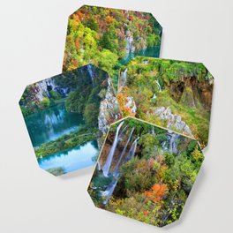 Autumn Landscape With Waterfall In Plitvice Lakes Coaster