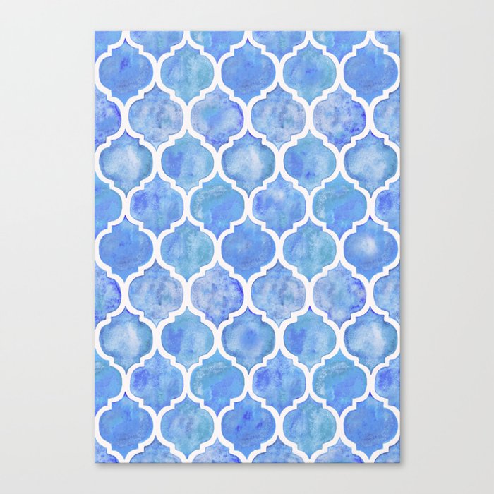 Cornflower Blue Moroccan Hand Painted Watercolor Pattern Canvas Print
