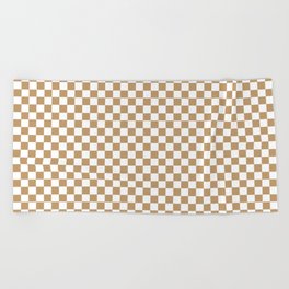 White and Camel Brown Checkerboard Beach Towel