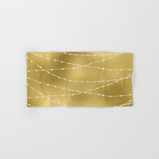 Merry christmas- white winter lights on gold pattern Hand & Bath Towel