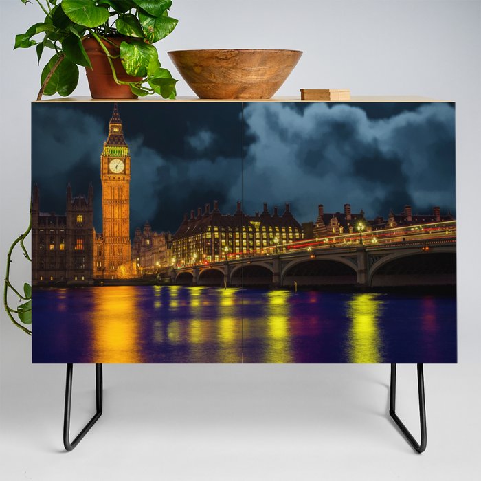 Great Britain Photography - London City Lit Up In The Night Credenza