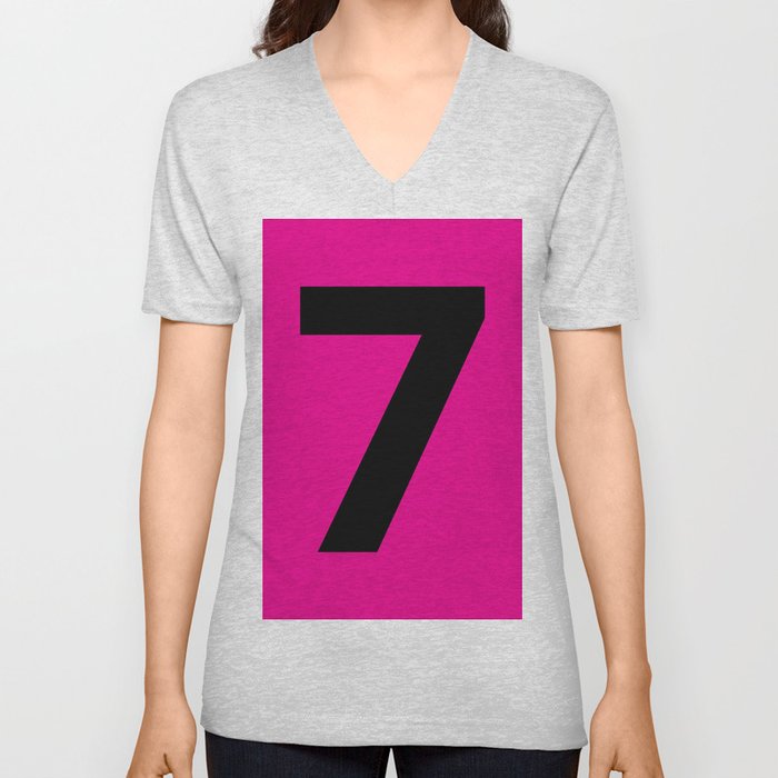 Number 7 (Black & Magenta) V Neck T Shirt
