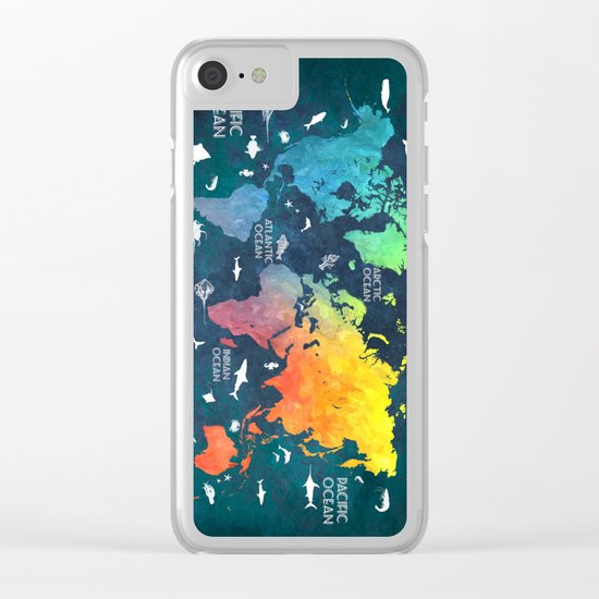 Ocean World Map color Clear iPhone Case