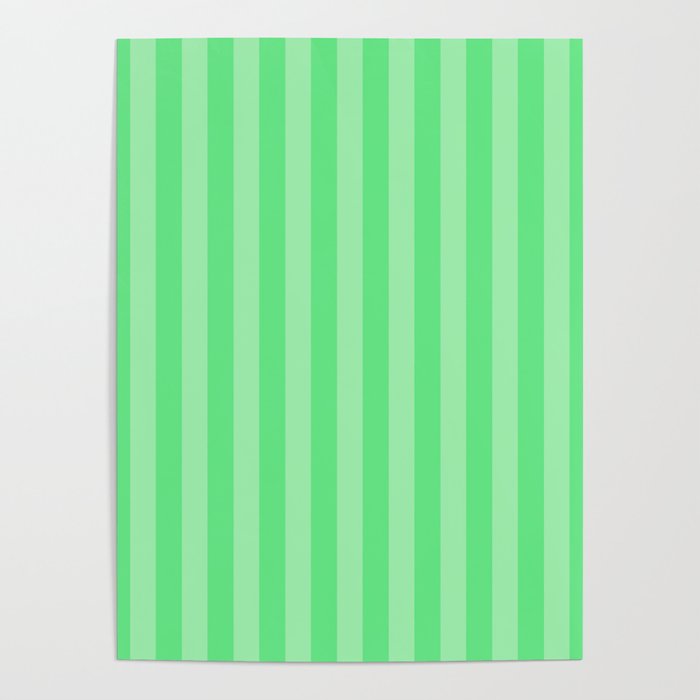 Algae Green and Pale Green Summer Cabana Beach Picnic Stripes Poster