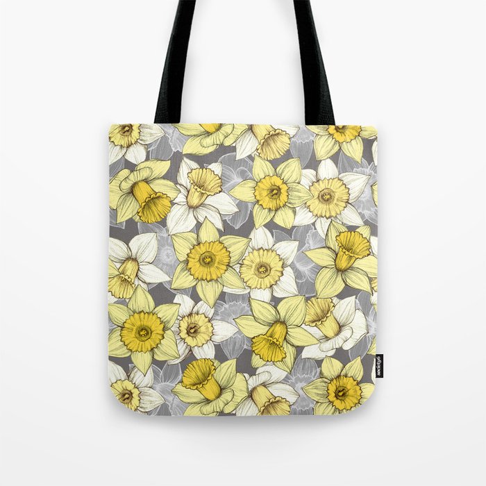 Daffodil Daze - yellow & grey daffodil illustration pattern Tote Bag
