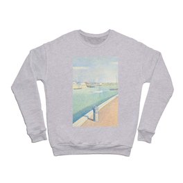 French port of Gravelines, Lighthouse & Aquamarine Channel with boats landscape by Georges Seurat Crewneck Sweatshirt