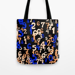 Falling numbers abstract background. Abstract background of color numbers. Pattern of randomly distributed numbers from zero to nine in color.  Tote Bag