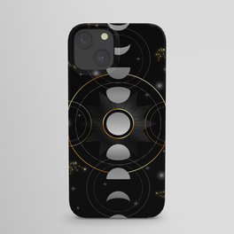 Constellations Moon phases stars and galaxy in night sky iPhone Case