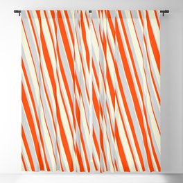 [ Thumbnail: Light Grey, Red, and Beige Colored Striped Pattern Blackout Curtain ]