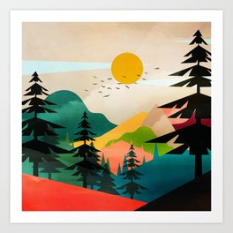 Colorful Morning in the Mountain Forest Art Print