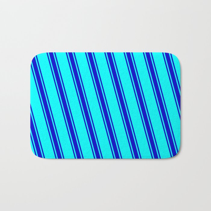 Cyan & Blue Colored Lined/Striped Pattern Bath Mat