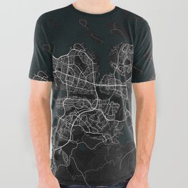 Reykjavik City Map of Iceland - Dark All Over Graphic Tee