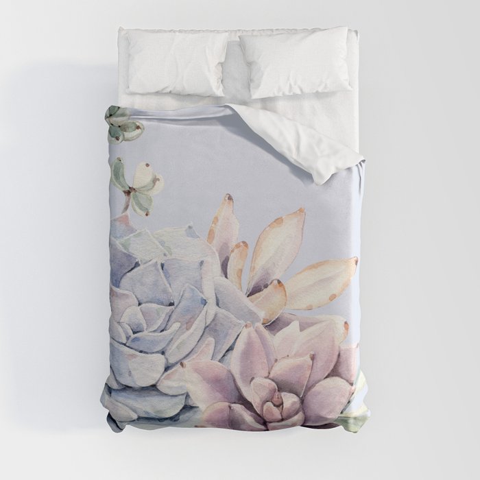 Pristine Blue Succulents Duvet Cover