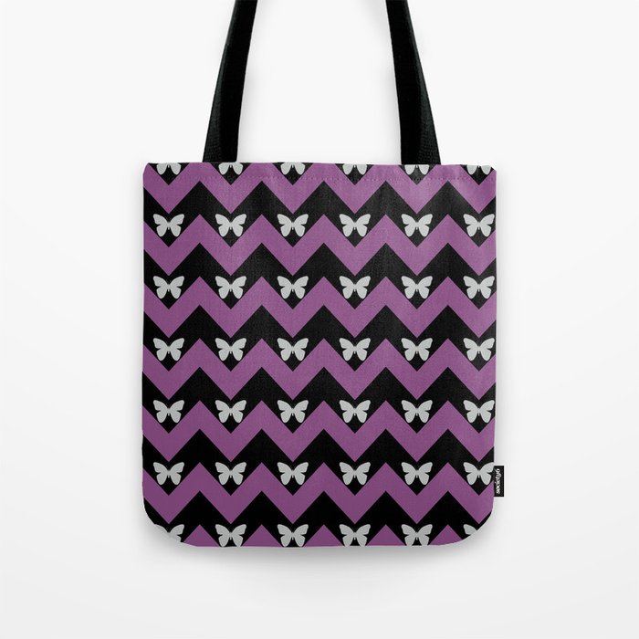 Black And Purple Zigzag Chevron And Butterfly Pattern Tote Bag