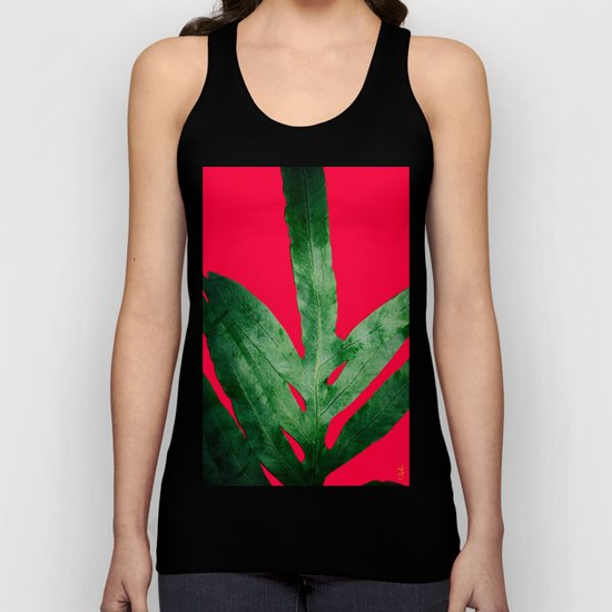 Green Fern on Bright Red Unisex Tank Top