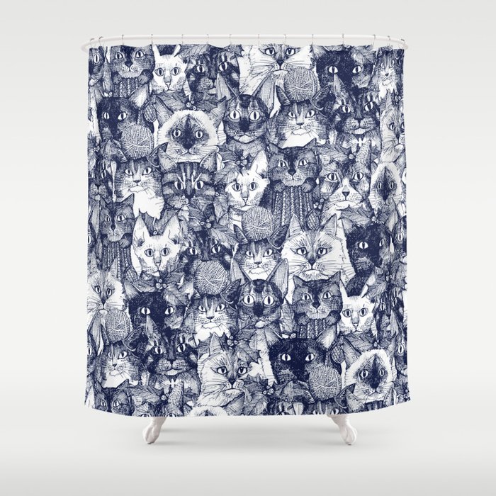 CHRISTMAS CATS blue Shower Curtain