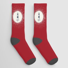 Lighthouse Maritime and White Circle on Red Socks
