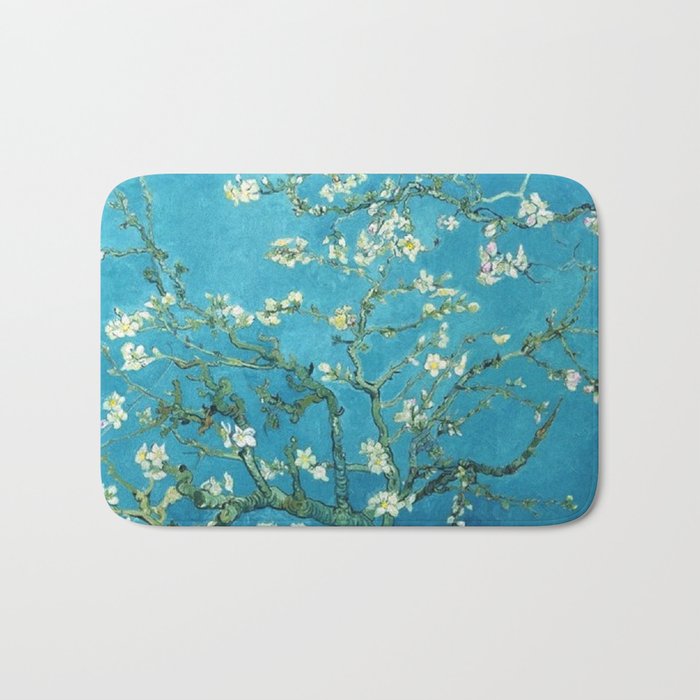 Vincent van Gogh Blossoming Almond Tree (Almond Blossoms) Light Blue Bath Mat