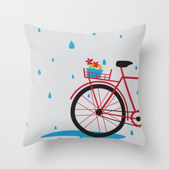 Bicycle & rain Throw Pillow