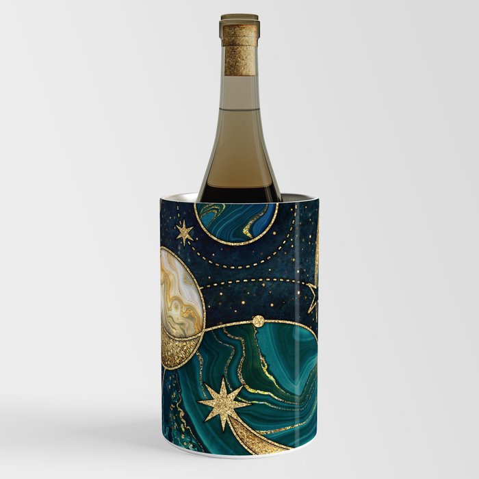 Celestial Starry Emerald Gold Cosmos Wine Chiller