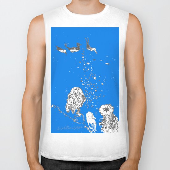 Two Tailed Duck and Jellyfish Royal Brilliant Blue Biker Tank