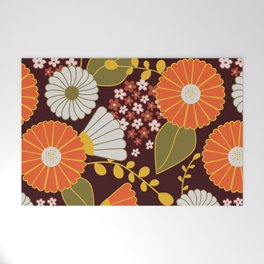 Maroon, Orange, Yellow and Red Retro Flowers Welcome Mat