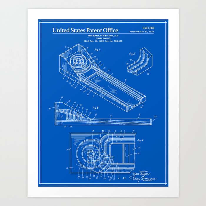 Skee Ball Patent - Blueprint Art Print