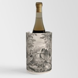 Mating - in the woods. Ruffed Grouse , Vintage Print Wine Chiller