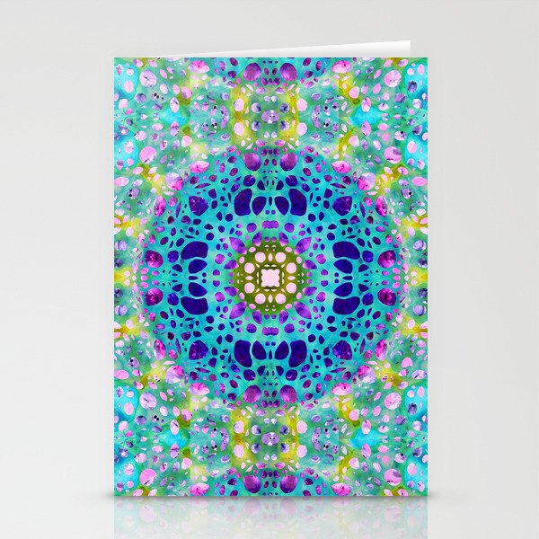 Colorful Magic Mandala 8 In Blue Yellow And Pink Stationery Cards