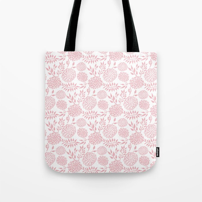 Pink and White Floral Damask Tote Bag