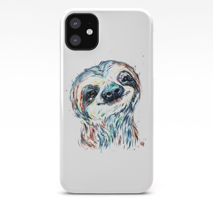 Smiling Sloth Baby Colorful Watercolor Painting Iphone Case By