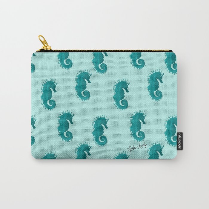 Seahorse Teal- Turquoise Background  Carry-All Pouch