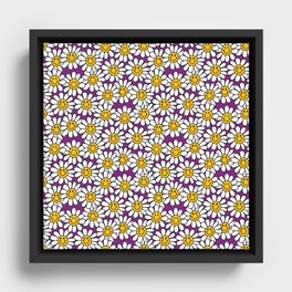 Purple Smiley Daisy Flower Pattern Framed Canvas