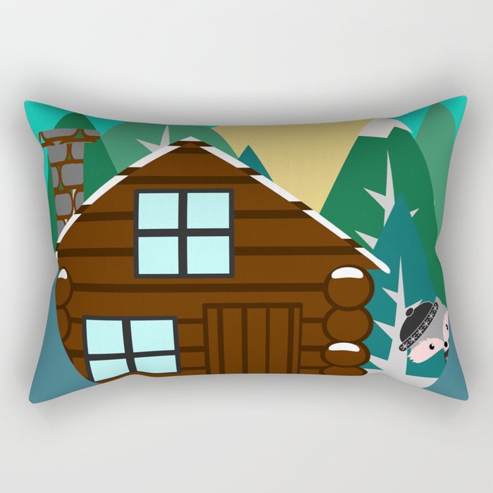 Winter cabin in the woods Rectangular Pillow
