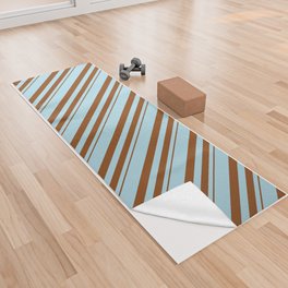 [ Thumbnail: Brown and Light Blue Colored Stripes/Lines Pattern Yoga Towel ]