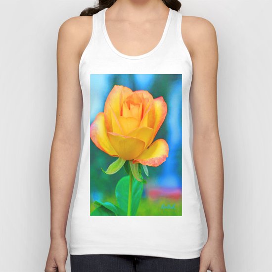 Yellow Rose with Turquoise Unisex Tank Top