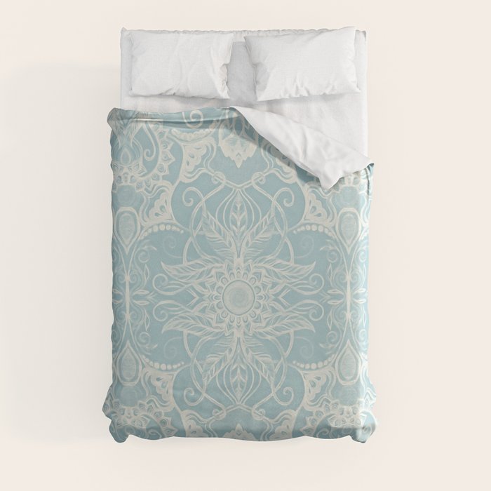 Floral Pattern in Duck Egg Blue & Cream Duvet Cover by micklyn Society6