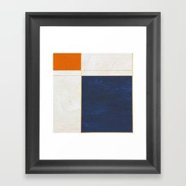 Orange, Blue And White With Golden Lines Abstract Painting Framed Art Print