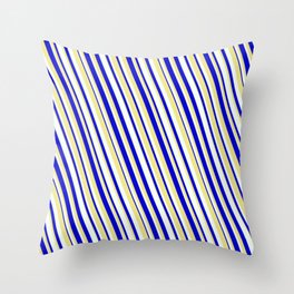 [ Thumbnail: Blue, Tan & Mint Cream Colored Lined Pattern Throw Pillow ]