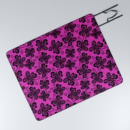 Charming Butterflies in Black on Pink Picnic Blanket