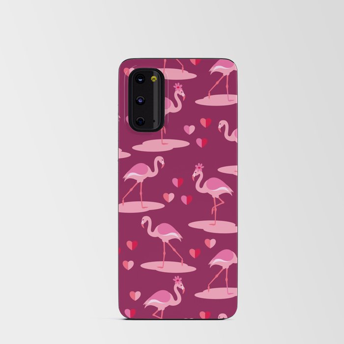 Valentine's Flamingos in love burgundy pattern Android Card Case