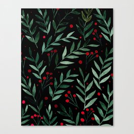 Festive watercolor branches - black, red and green Canvas Print
