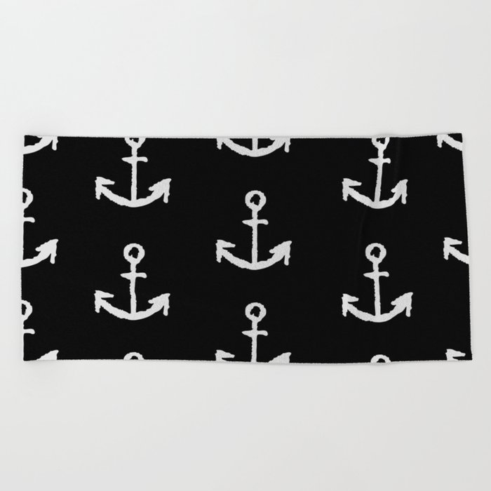 Anchors - black and white Beach Towel