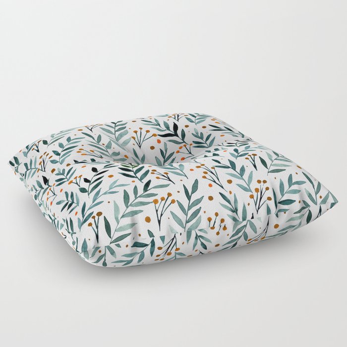Festive watercolor branches - sage and orange Floor Pillow