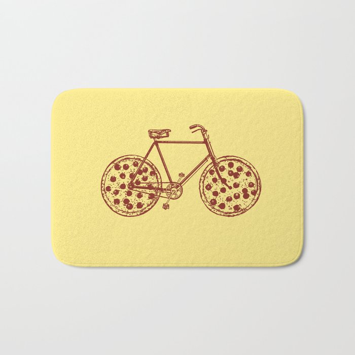 Bicycle with Pepperoni Pizza Tires Bath Mat