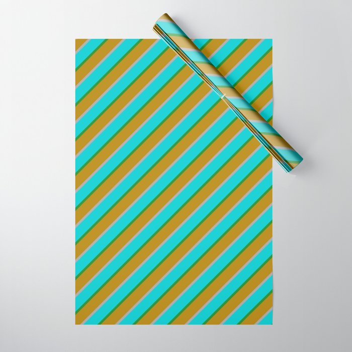 Dark Grey, Dark Turquoise, Forest Green & Dark Goldenrod Colored Stripes/Lines Pattern Wrapping Paper