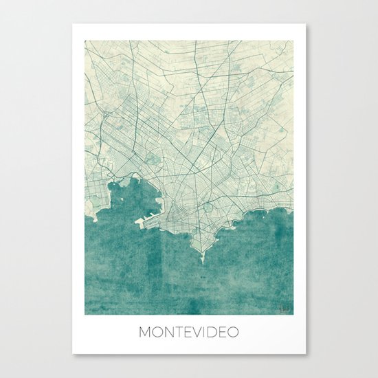 Montevideo Map Blue Vintage Canvas Print