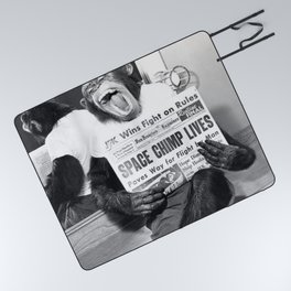 Space Chimp Lives - NASA Moon Flight black and white photograph Picnic Blanket