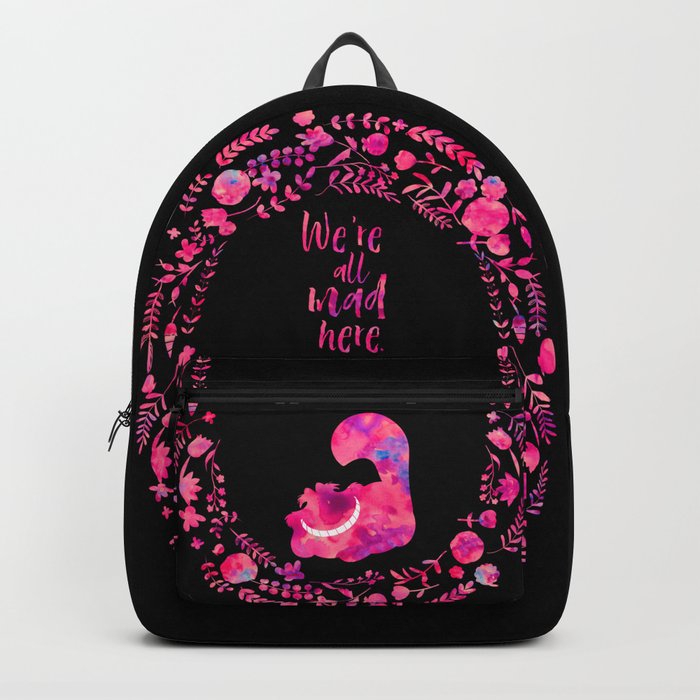 17 Inch School Laptop Backpack,We are All Mad Here Quote with Caterpillar White Rabbit Cheshire Cat,Casual Daypack for Business/College/Women/Men