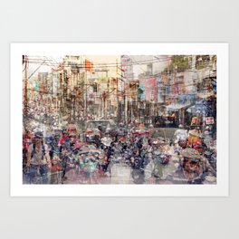  Saigon, abstract city life and traffic concept -   street photography  double exposure Art Print